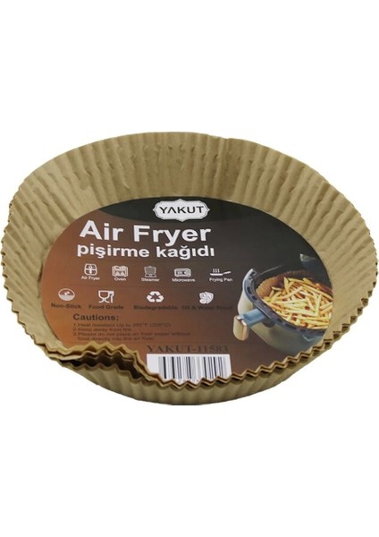 25pcs Büyük=Taban 19.5cm-Ağız:25cm Tabak Model Yuvarlak Air Fryer Pişirme Kalıp Kağıt 200 Derece Dayanıklı
