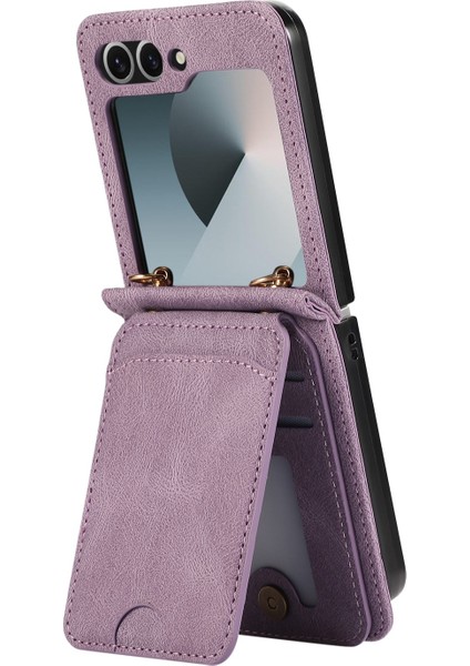Samsung Galaxy Z Flip7 5g Kart Tutucu Kickstand Deri + Tpu Telefon Kılıfı ve Omuz Askısı (Yurt Dışından) fiyatları