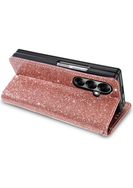 Samsung Galaxy Z Fold7 5g Pu + Pc Stand Kılıf Simli Telefon Deri Kılıf Fermuarlı Cep Askılı (Yurt Dışından) fırsatları