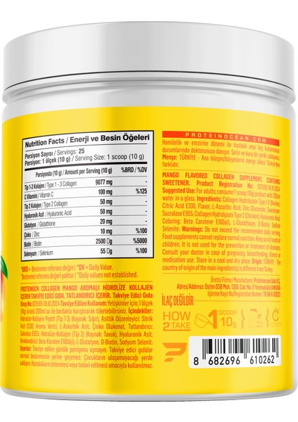 Collagen - Kolajen | Mango 6 Vitamin İlaveli Tip 1,2,3 - 250G 25 Servis fiyatları