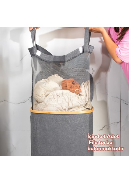 MIO-101 Bambu Banyo Kirli Çamaşır Sepeti Banyo Düzenleyici Sepet 44X66 cm