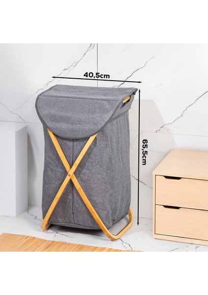 MIO-100 Bambu Banyo Kirli Çamaşır Sepeti Banyo Düzenleyici Sepet 40,5X65,5 cm
