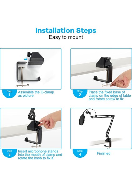 Ağır Hizmet Masa Montaj Kelepçesi, Mikrofon Süspansiyon Bom Kolu Standı Için Kulaklık Kanca Askısı ile C Montaj Kelepçesi Tutucu (Yurt Dışından) fırsatları