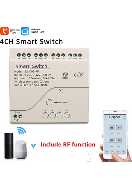 4ch Zigbee Akıllı Işık Anahtarı Modülü Dc 5/12/32V RF433 10A Röleleri Alır Alexa Assistant, Tuya Smart Life(A) ile Çalışır (Yurt Dışından) indirimleri
