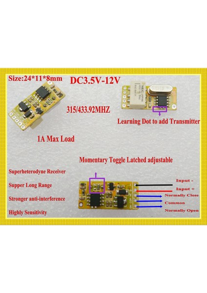Küçük Rf Uzaktan Kumandalı Anahtar 433MHZ 4.2V 4.5V 5V 6V 7.4V 9V 12V Küçük Röle Kontak Kablosuz Anahtarları No Com Nc Mini Anahtarı (Yurt Dışından) indirimleri