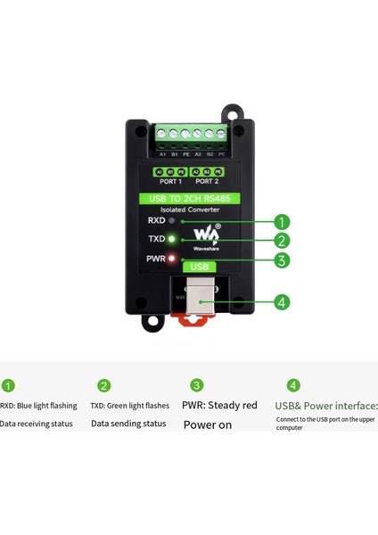 Waveshare Usb'den 2 Kanallı RS485 Endüstriyel Sınıf Izole Dönüştürücü FT2232HL Destek Duvarı ve Din Rayı (Yurt Dışından)