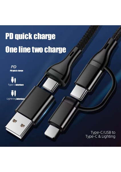 4'ü 1 Arada Şarj Kablosu Pd Çok Fonksiyonlu Hızlı Şarj Veri Kablosu Tip-C'den Tip-C'ye Şarj Kablosu Telefon Şarj Kablosu (Yurt Dışından) fırsatları
