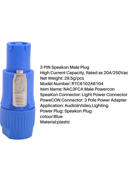 10 Adet/grup NAC3FCA Speakon Fişi 3 Pin Erkek Powercon Konektörü 20A 250 V Ac Priz Konnektörü Mavi (Yurt Dışından) modelleri