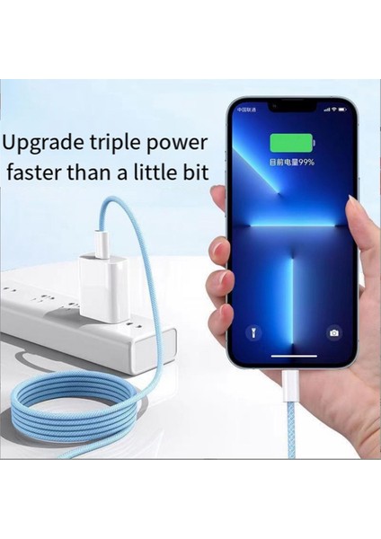 IPhone 15 Için Macaron Veri Kablosu Çift Tip-C Hızlı Şarj Örgülü Veri Kablosu C'den C'ye 60W 100CM Şarj Kablosu, Mavi (Yurt Dışından) fiyatları