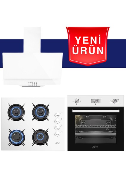 Fethy Series Beyaz Cam Ankastre Set ( FM7301W-FM2201W-FM3301W )
