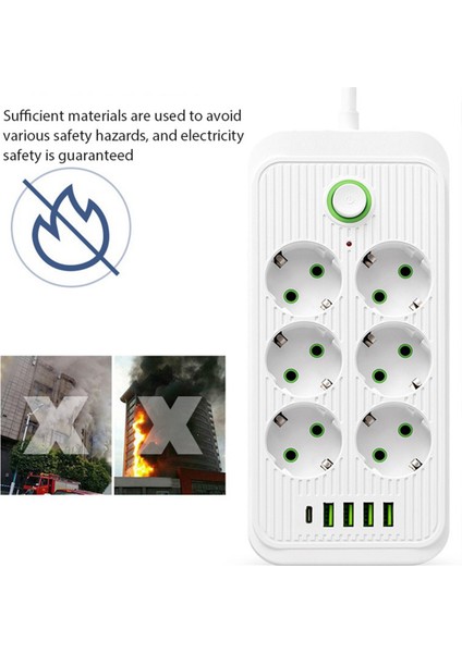 Ab Güç Şeridi Multiprise 6AC Çıkışlı Elektrik Soketi 4 USB 1 Type-C Ağ Filtresi Hızlı Şarjlı Ab Fişi Siyah (Yurt Dışından) fırsatları