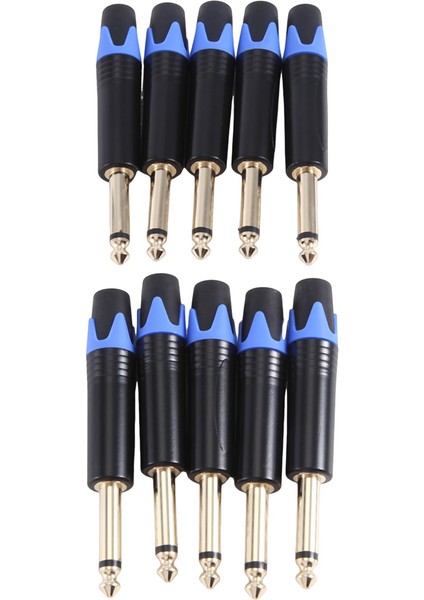 Altın Kaplama 10 Adet Fiş Mono Profesyonel 2 Kutuplu 6.35MM 6.5mm Stereo Jak Fişi 6.35MM Jack Mavi (Yurt Dışından)