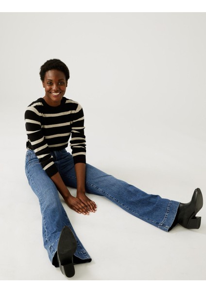 Yüksek Bel Flared Fit Jean Pantolon