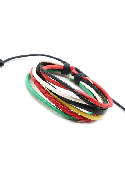 Yeni Renk Çok Daireli Retro Örgülü Rahat Bilezik Renkli Balmumu Hattı Dana Derisi Bilezik Bilezik Ayarlanabilir Boyut 18,5 Cm-23 cm (Yurt Dışından)
