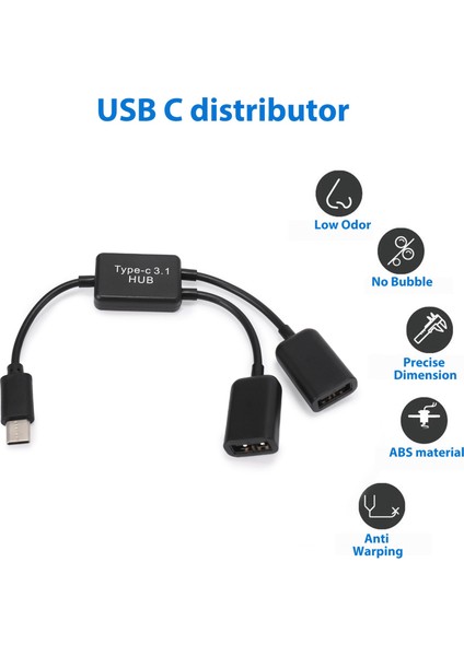 Tip C Otg USB 3.1 Erkek - Çift 2.0 Dişi Otg Şarj 2 Bağlantı Noktalı Hub Kablo Y Bölücü (Yurt Dışından) fırsatları