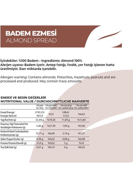 250G Badem Ezmesi | Katkısız Lezzet fiyatları