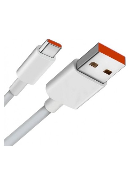Xiaomi Uyumlu Type-C Şarj ve Data Kablosu 3A 33W 1 Metre Beyaz Turuncu Kablo