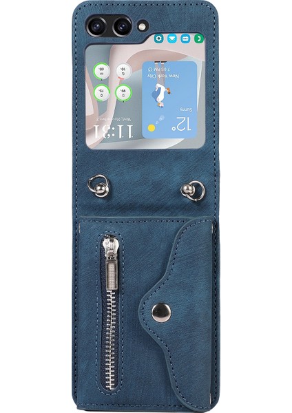 Samsung Galaxy Z Flip7 5g Cep Telefonu Kılıfı Pu Deri + Tpu Rfıd Engelleme Kart Yuvaları Kapağı 2 Kayışlı (Yurt Dışından) indirimleri