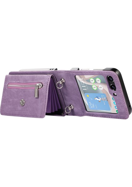 Samsung Galaxy Z Flip7 5g Cep Telefonu Kılıfı Pu Deri + Tpu Rfıd Engelleme Kart Yuvaları Kapağı 2 Kayışlı (Yurt Dışından) fiyatları