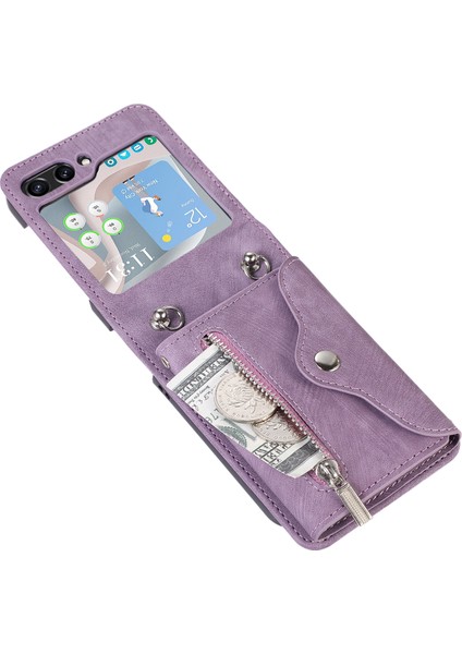 Samsung Galaxy Z Flip7 5g Cep Telefonu Kılıfı Pu Deri + Tpu Rfıd Engelleme Kart Yuvaları Kapağı 2 Kayışlı (Yurt Dışından) fırsatları