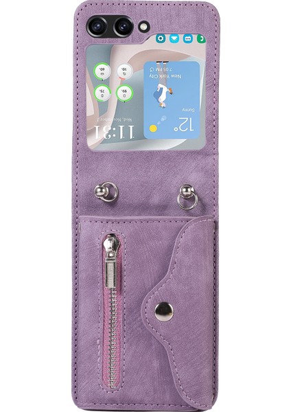 Samsung Galaxy Z Flip7 5g Cep Telefonu Kılıfı Pu Deri + Tpu Rfıd Engelleme Kart Yuvaları Kapağı 2 Kayışlı (Yurt Dışından) indirimleri
