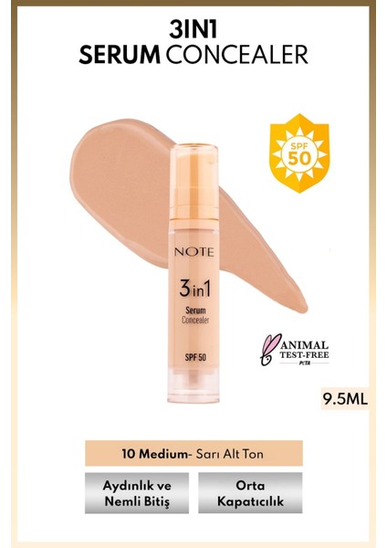 3 In 1 Serum Concealer Spf 50 Nemlendirici Göz Altı Kapatıcısı - 10 Medium