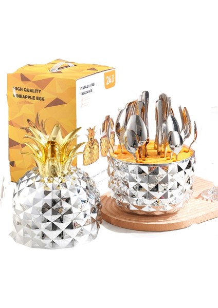 24 Parça Paslanmaz Çelik Çatal Bıçak Yumurta Batı Bıçağı, Çatal ve Kaşık Seti Abs Ananaslı Yumurta (Yurt Dışından)