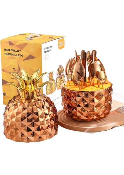 24 Parça Paslanmaz Çelik Çatal Bıçak Yumurta Batı Bıçağı, Çatal ve Kaşık Seti Abs Ananaslı Yumurta (Yurt Dışından)