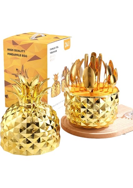 24 Parça Paslanmaz Çelik Çatal Bıçak Yumurta Batı Bıçağı, Çatal ve Kaşık Seti Abs Ananaslı Yumurta (Yurt Dışından)