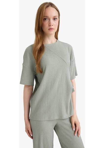 Relax Fit Bisiklet Yaka Basic Düz Bürümcük Kısa Kollu Tişört D5446AX25SP fırsatları