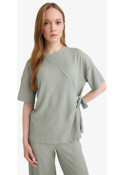 Relax Fit Bisiklet Yaka Basic Düz Bürümcük Kısa Kollu Tişört D5446AX25SP