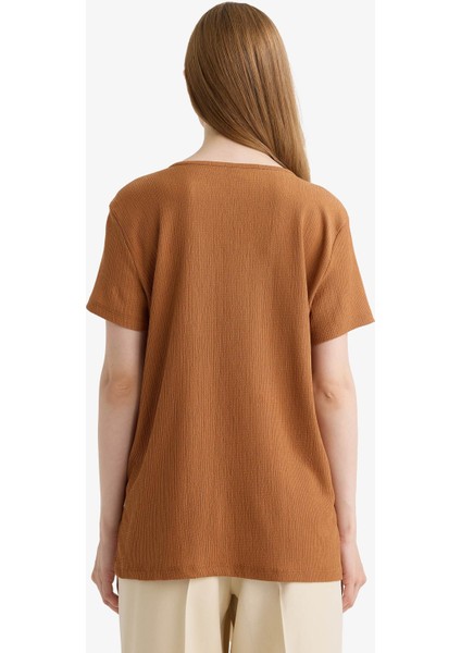 Bisiklet Yaka Basic Düz Bürümcük Kısa Kollu Tişört C0194AX25SP