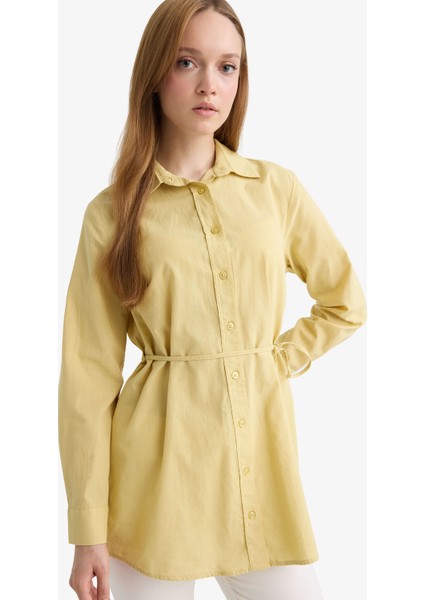 Regular Fit Poplin Bağlamalı Uzun Kollu Gömlek Tunik D4160AX25SM