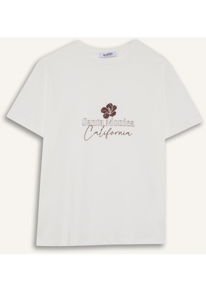 Regular Fit Bisiklet Yaka Çiçek Baskılı Kısa Kollu Tişört F9799AX25HS