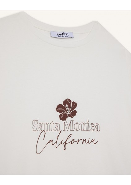 Regular Fit Bisiklet Yaka Çiçek Baskılı Kısa Kollu Tişört F9799AX25HS