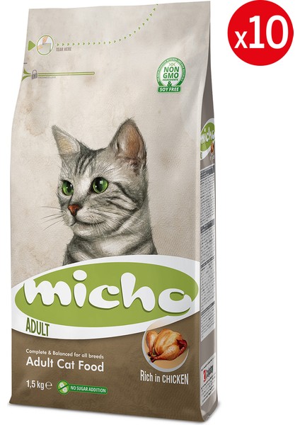 Adult Cat Tavuklu Yetişkin Kedi Maması 1,5 kg x 10 Adet, Tüm Irklar Için, Doğal, Şeker Içermez