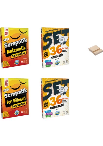 Lgs 8. Sınıf Matematik ve Fen Sempatik Soru Bankası ve Haftalık Kazanım Denemeleri 4lü Set + Telefon Tutucu
