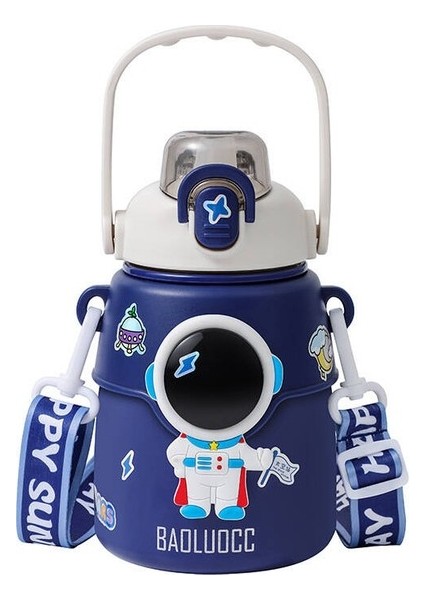850ML Astronot Karikatür Paslanmaz Çelik Taşınabilir Kayışlı Su Şişesi Çocuk Saman Izoleli Su ŞIŞESI-850ML (Yurt Dışından)