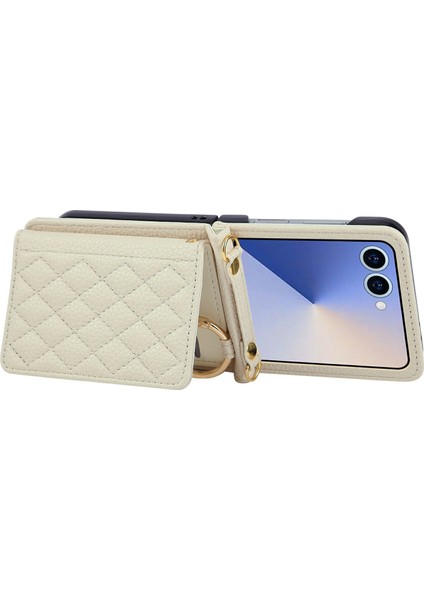 Samsung Galaxy Z Flip7 5g Kickstand Eşkenar Dörtgen Deri + Tpu Telefon Kılıfı ve Omuz Askısı (Yurt Dışından) fırsatları