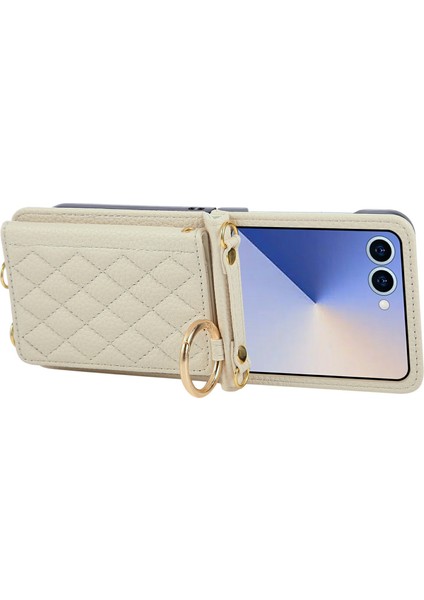 Samsung Galaxy Z Flip7 5g Kickstand Eşkenar Dörtgen Deri + Tpu Telefon Kılıfı ve Omuz Askısı (Yurt Dışından) indirimleri