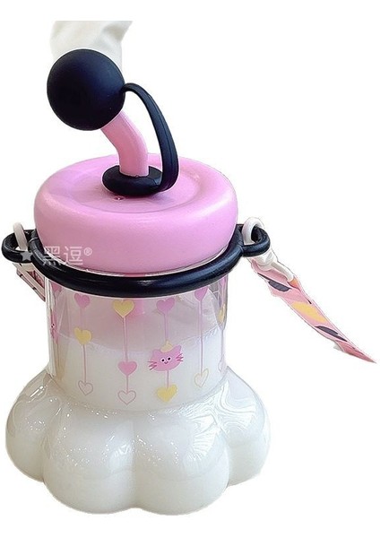 Sevimli Kedi Pençe Büyük Kapasiteli Çift Içme Pipet Bardak (Yurt Dışından)
