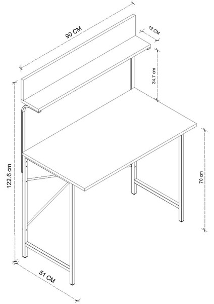 Parla Üstten Raflı Dekoratif Çalışma Masası 50X90 cm Beyaz