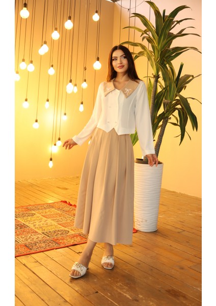 Yakası Nakış Gömlek Etek Takım