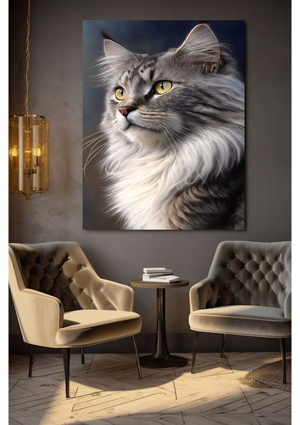 Grı Renkli Kedi Kanvas Tablo Ev Duvar Salon Ofis Dükkan Hediyelik Dekarasyon Süsü