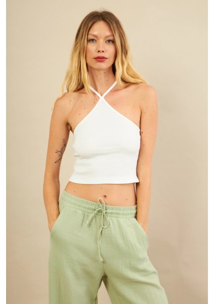 Kadın Ekru Boncuk Detaylı Sırtı Açık Bluz LPP1245-90 fiyatları