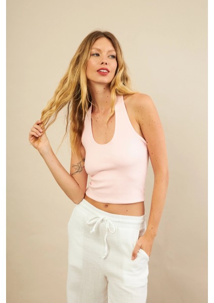 Kadın Pembe Sırtı Açık Bluz LPP1244-90 fırsatları