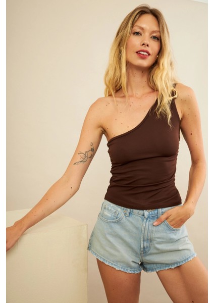 Kadın Kahverengi Tokalı Büzgülü Bluz AN6021 fiyatları