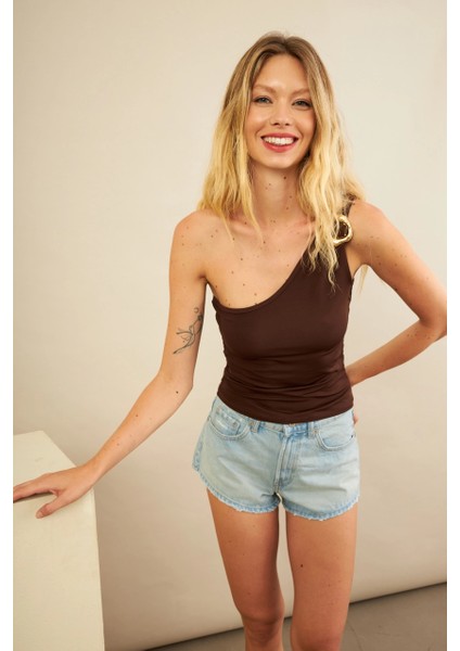 Kadın Kahverengi Tokalı Büzgülü Bluz AN6021 modelleri