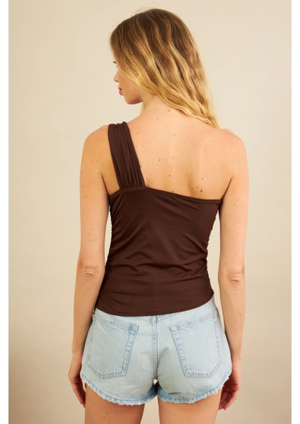 Kadın Kahverengi Tokalı Büzgülü Bluz AN6021 indirimleri