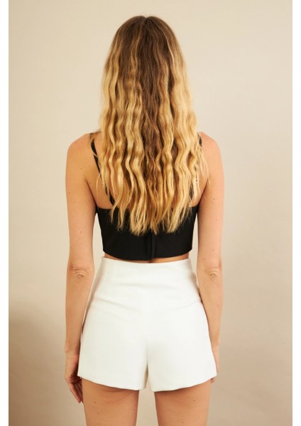 Kadın Siyah Fiyonklu Crop Bluz KED0089 indirimleri